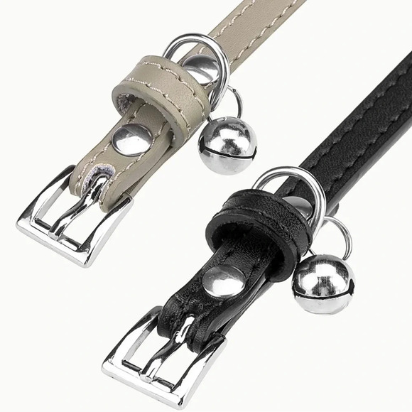 NWT PUPTECK 2 PCS Soft Leather Cat Kitten Collar- Black and Brown with Bells - Picture 3 of 6